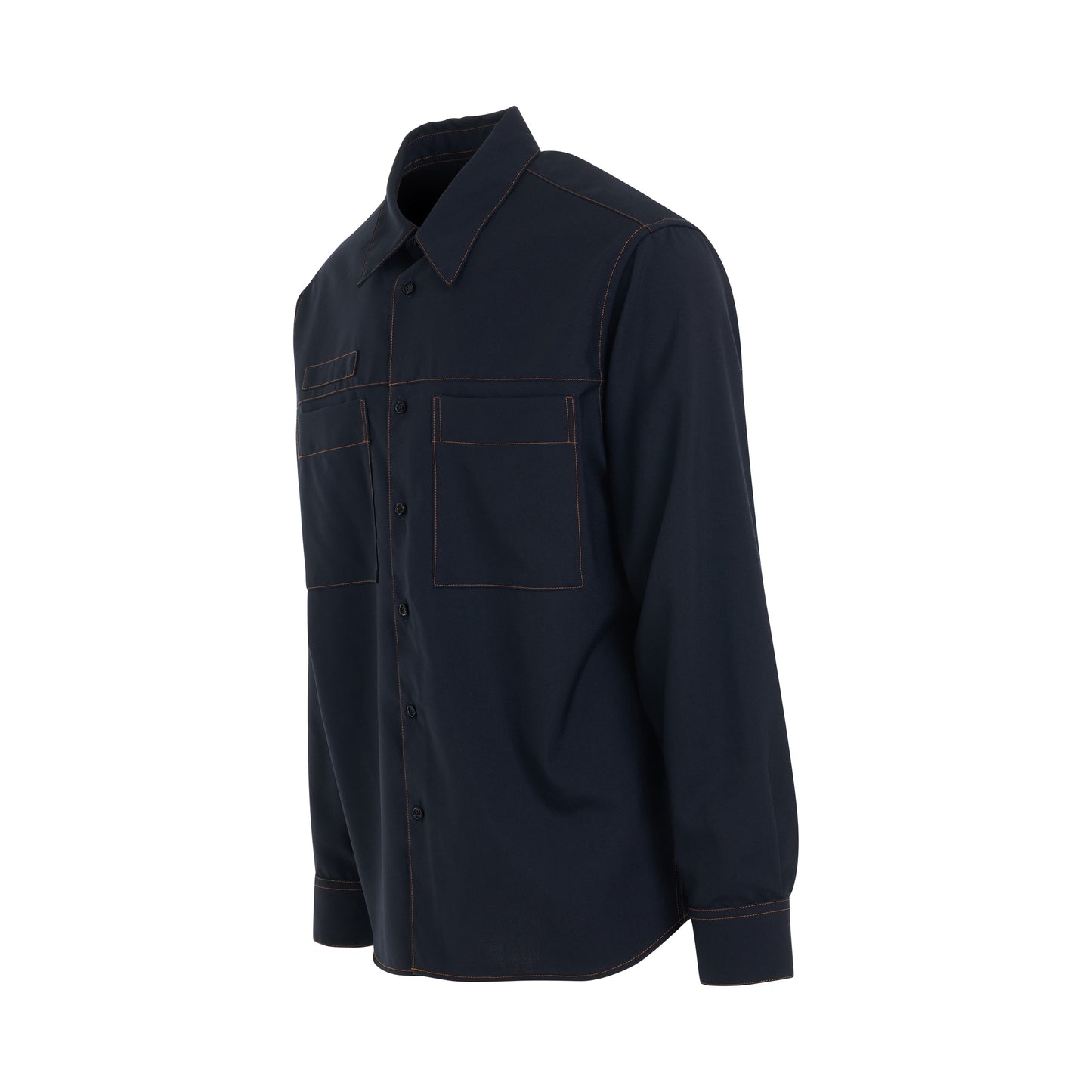 Wool Poplin Shirt in Blue Black