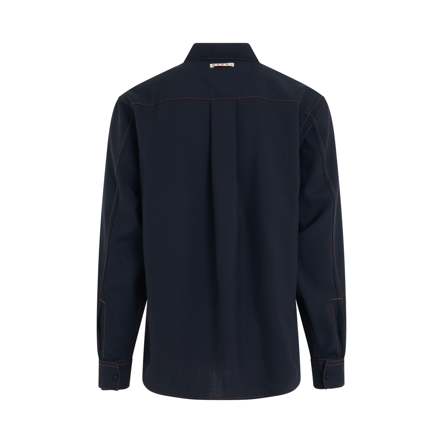 Wool Poplin Shirt in Blue Black