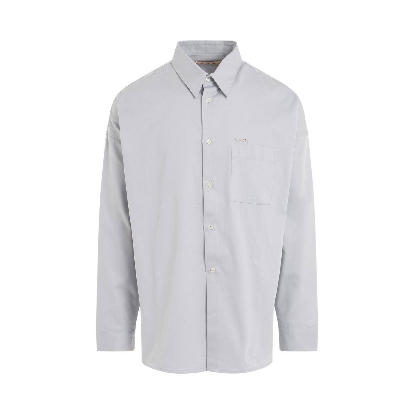 Chain Embroidery Logo Cotton Shirt in Ice