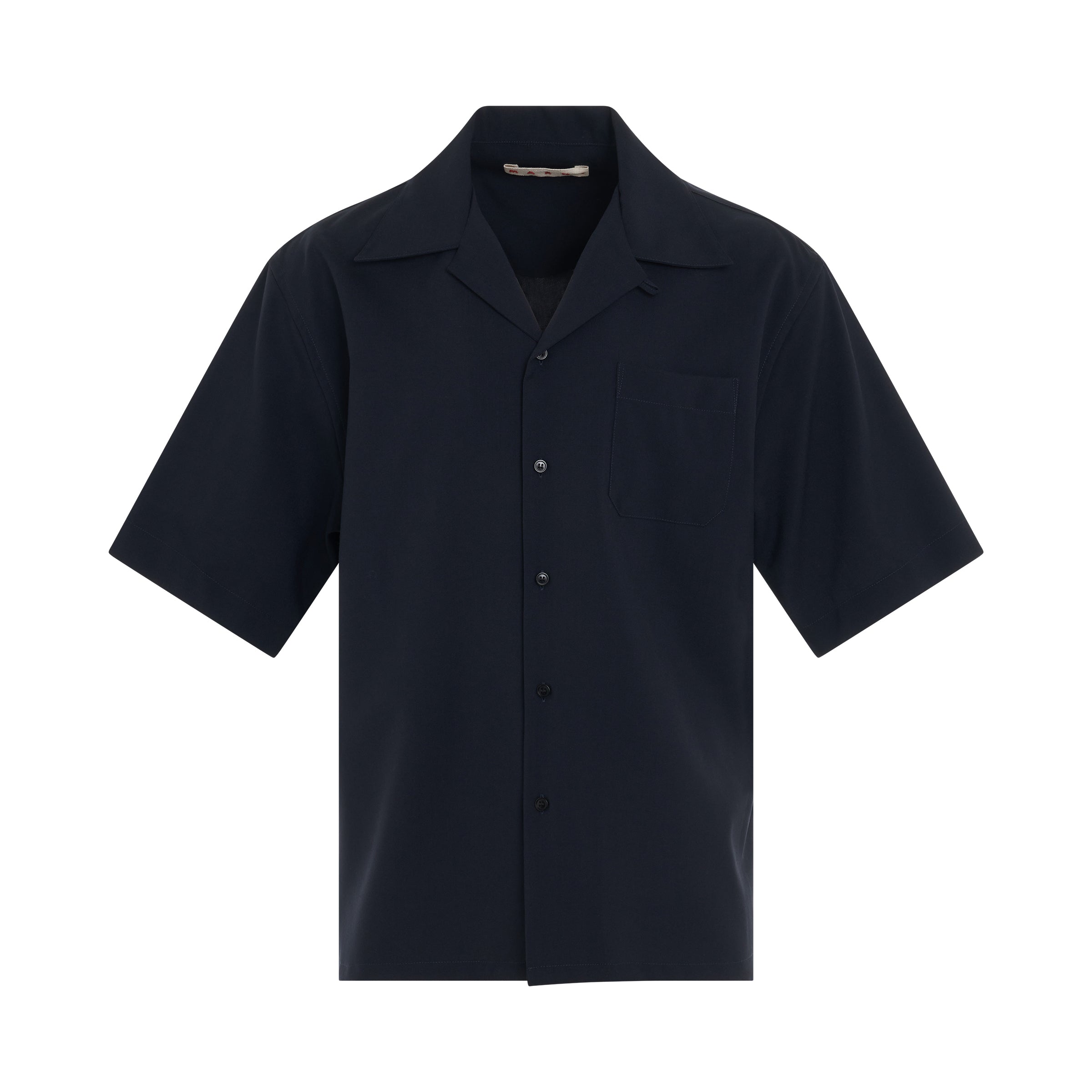 Wool Bowling Shirt in Blue Black