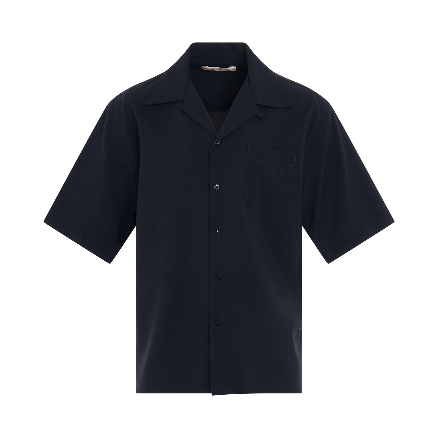 Wool Bowling Shirt in Blue Black