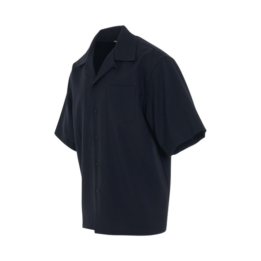 Wool Bowling Shirt in Blue Black