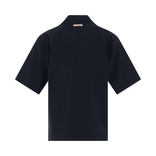 Wool Bowling Shirt in Blue Black