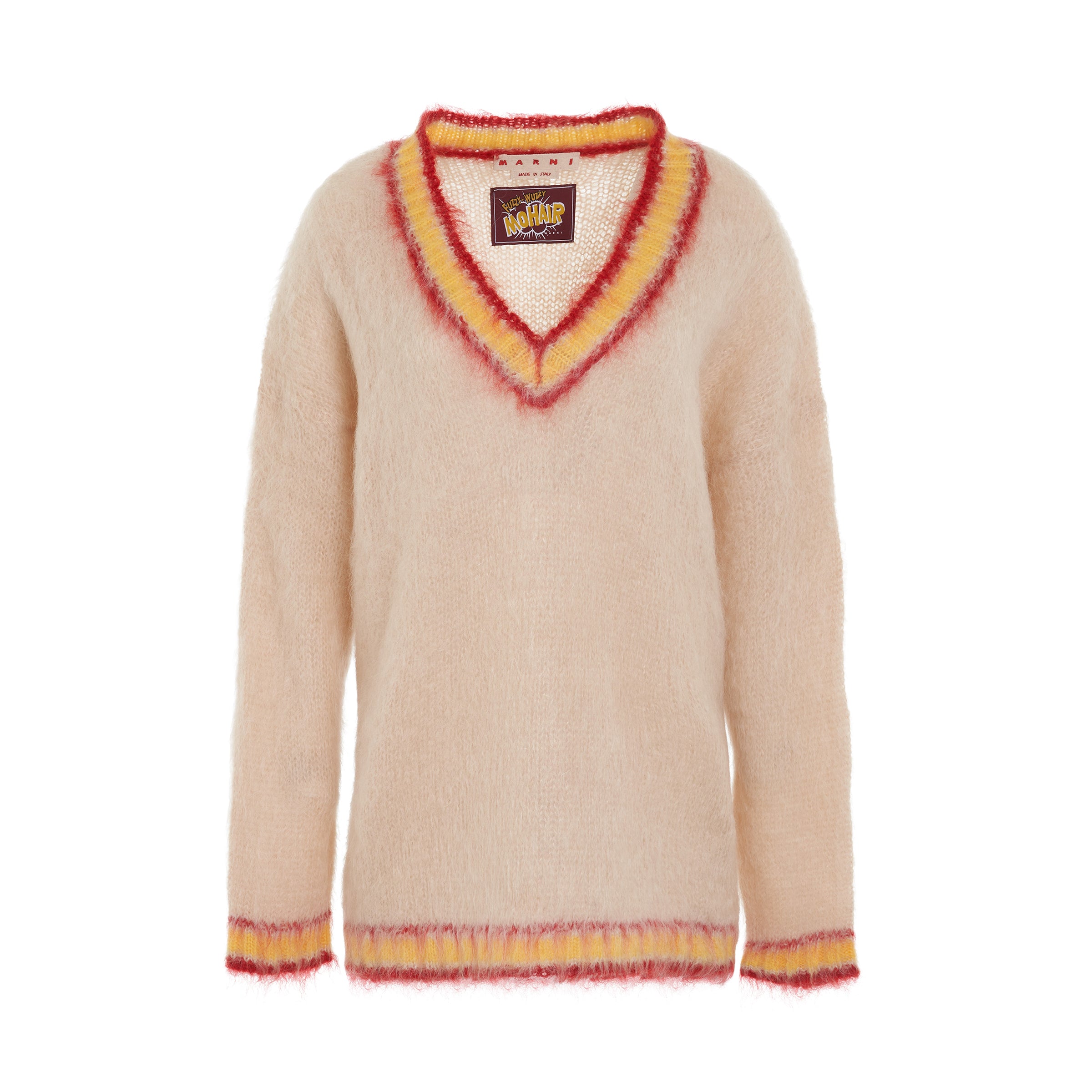 V-Neck Mohair Sweater in Tan