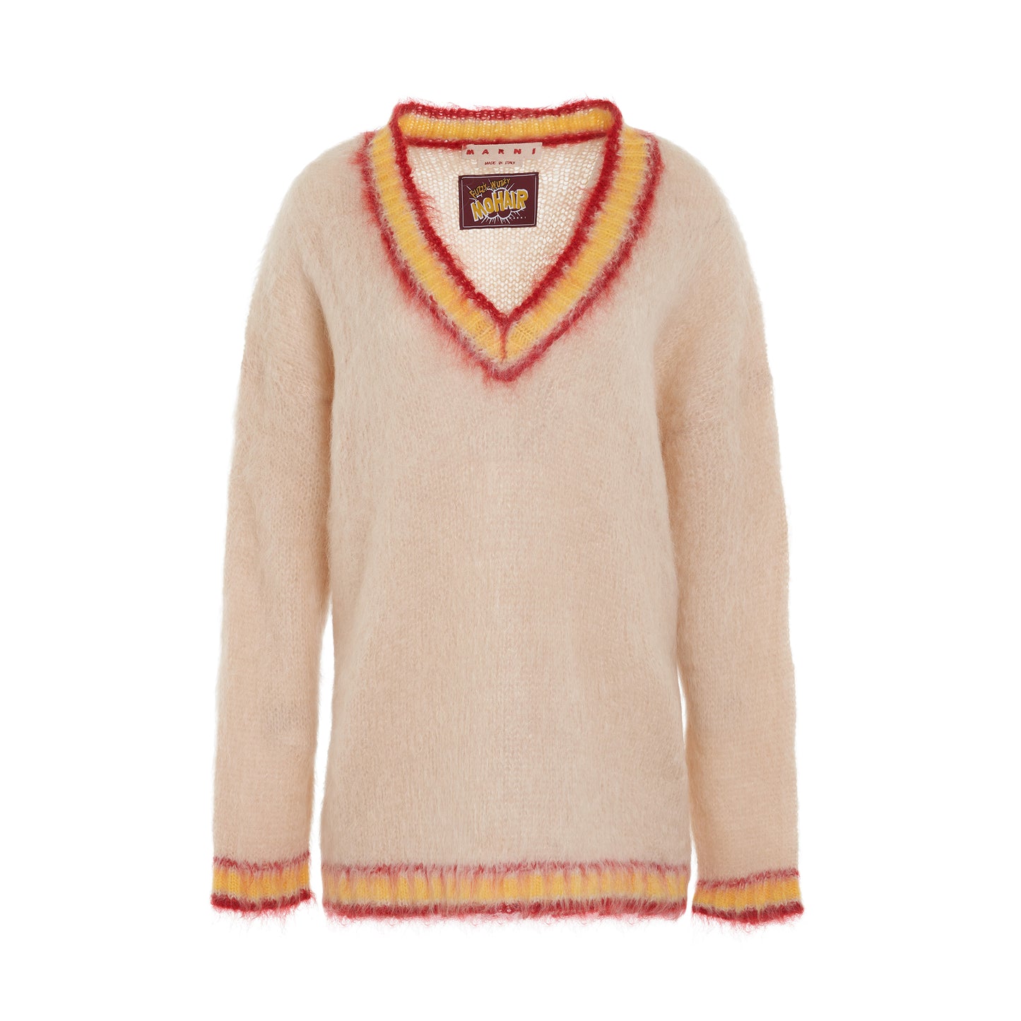 V-Neck Mohair Sweater in Tan