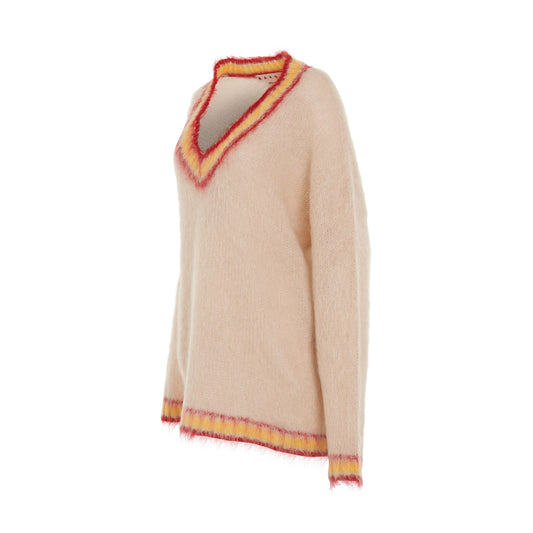 V-Neck Mohair Sweater in Tan