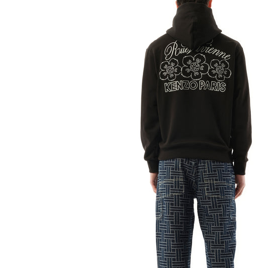 Constellation Embroidered Zip-Up Hoodie in Black