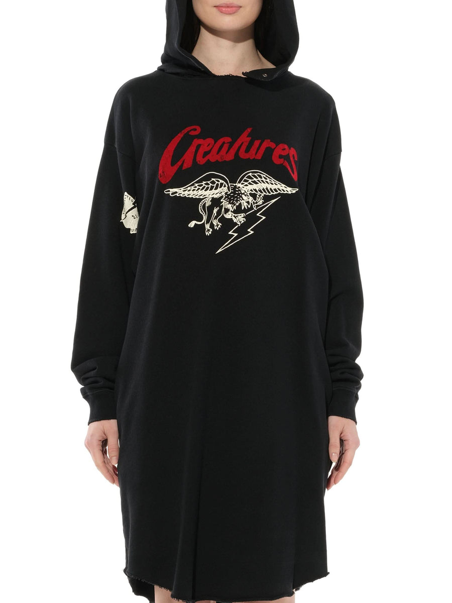 Creatures Hooded Dress in Black
