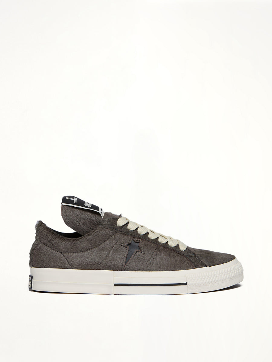 One Star Fur Sneaker A14796C in Dark Dust/Black Side View | RICK OWENS DRKSHDW