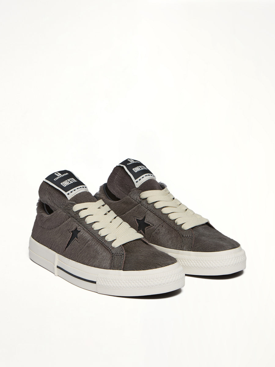 One Star Fur Sneaker A14796C in Dark Dust/Black Front View | RICK OWENS DRKSHDW