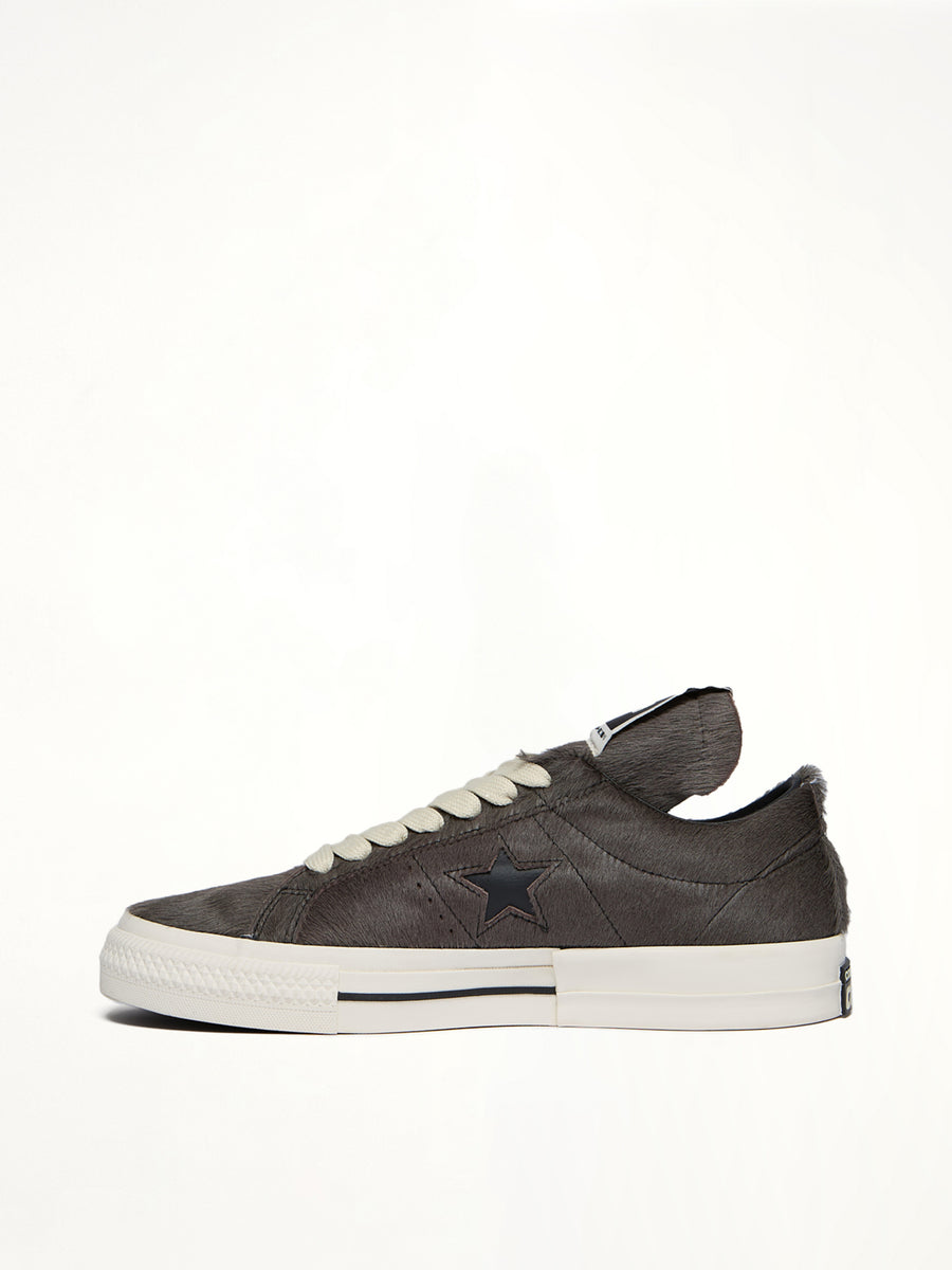 One Star Fur Sneaker A14796C in Dark Dust/Black Back View | RICK OWENS DRKSHDW