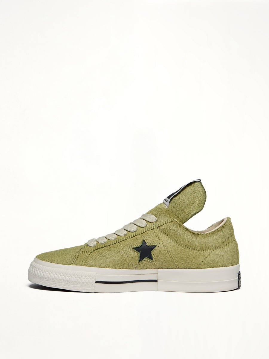 One Star Fur Sneaker A14797C in Acid/Black Back View | RICK OWENS DRKSHDW