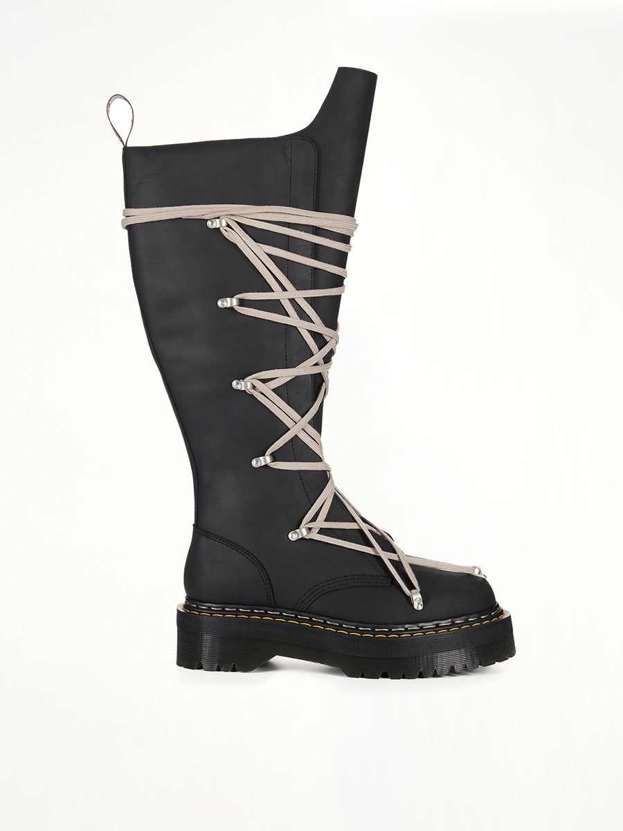 Rick Owens x Dr. Marten 1B60 Quad Sole Pentalace Boots in Black Side View | RICK OWENS