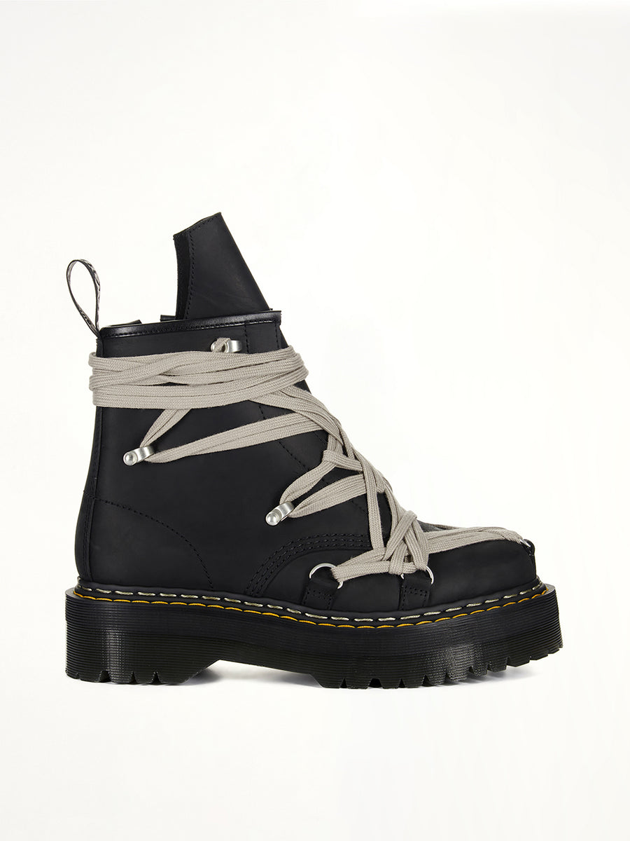 Rick Owens x Dr. Martens 1460 Quad Sole Megalace Boots in Black Side View | RICK OWENS