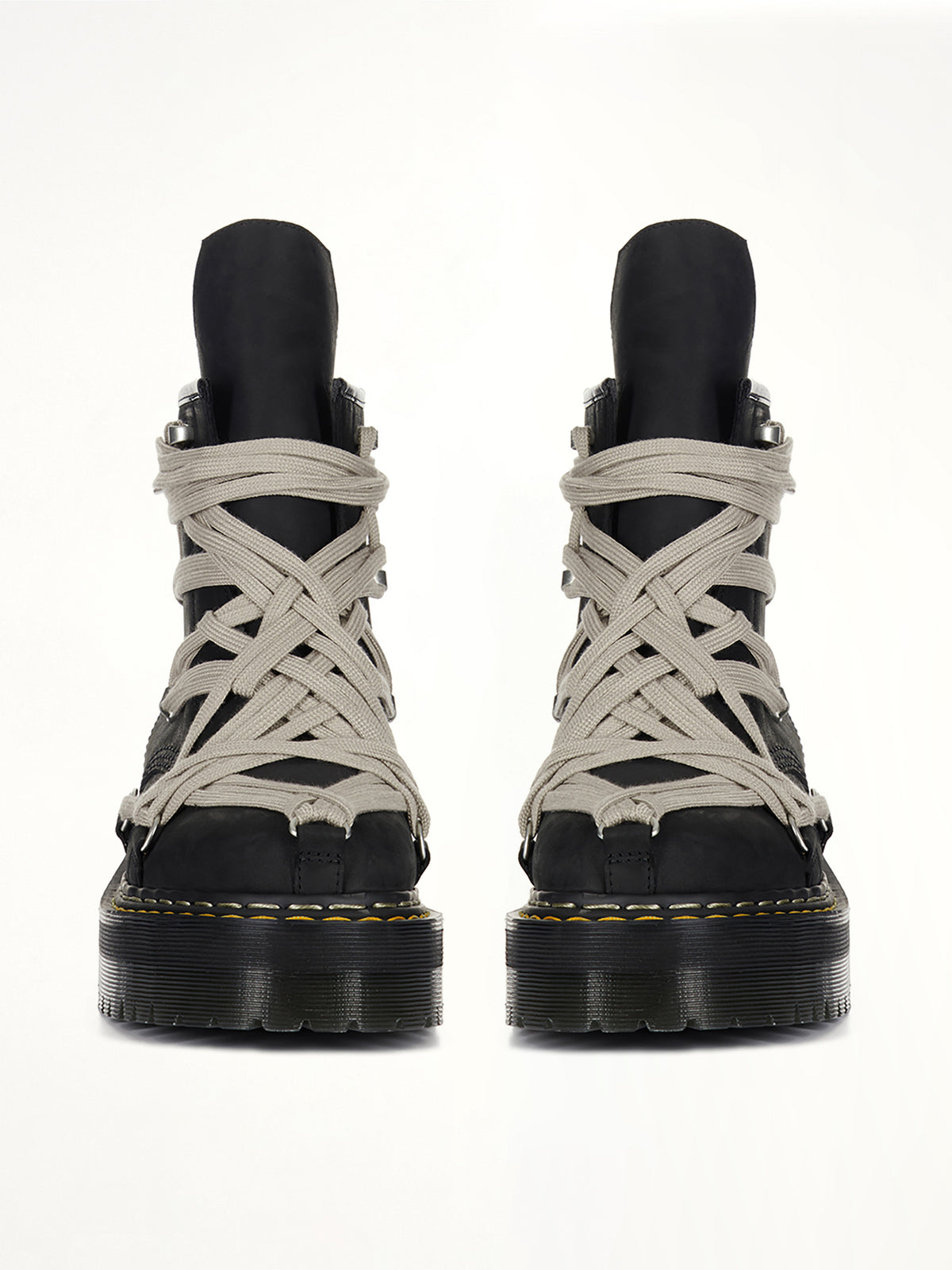 Rick Owens x Dr. Martens 1460 Quad Sole Megalace Boots in Black Back View | RICK OWENS