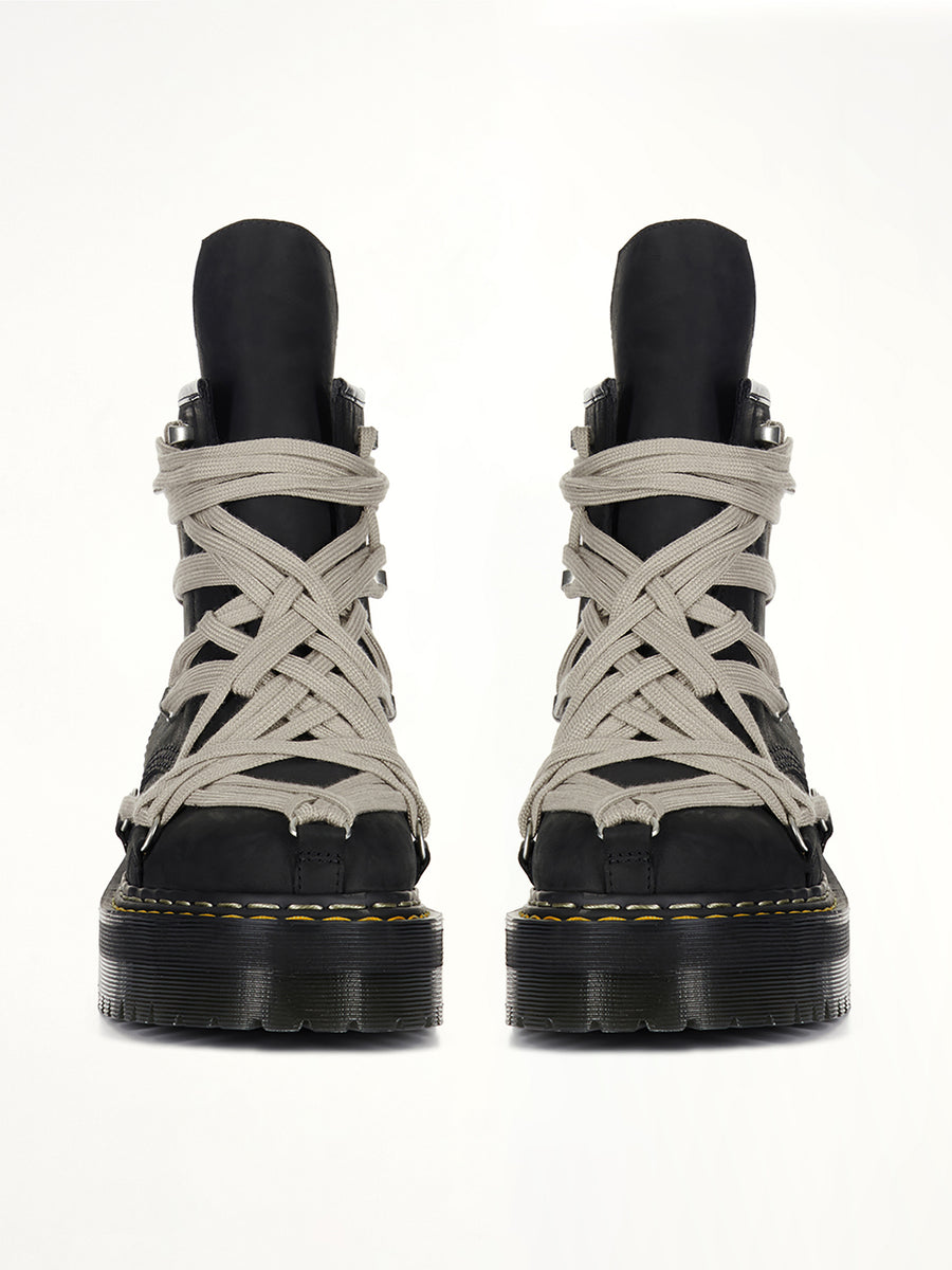 Rick Owens x Dr. Martens 1460 Quad Sole Megalace Boots in Black Back View | RICK OWENS