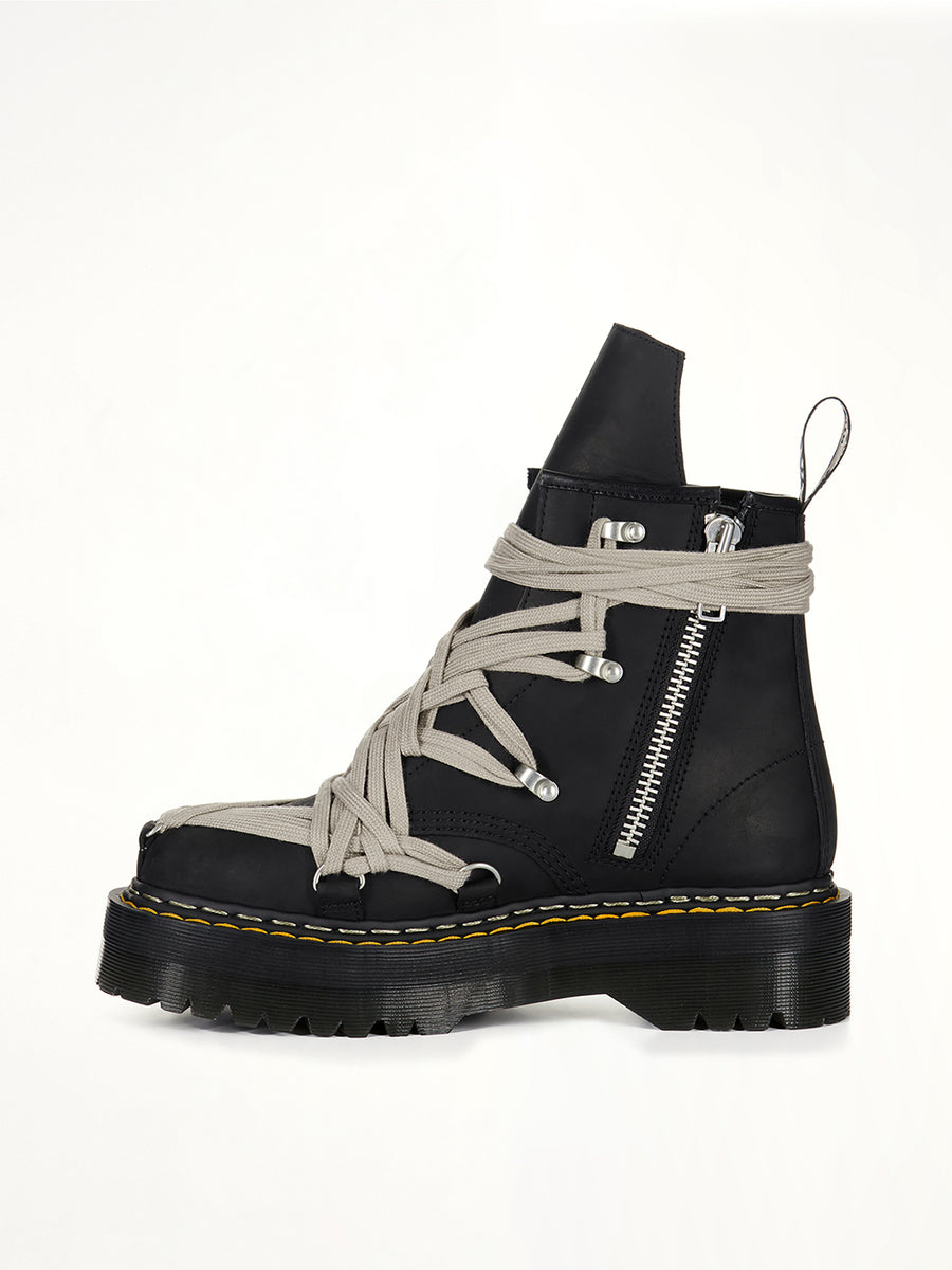 Rick Owens x Dr. Martens 1460 Quad Sole Megalace Boots in Black Top View | RICK OWENS