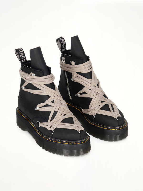 Rick Owens x Dr. Martens 1460 Quad Sole Megalace Boots in Black Front View | RICK OWENS