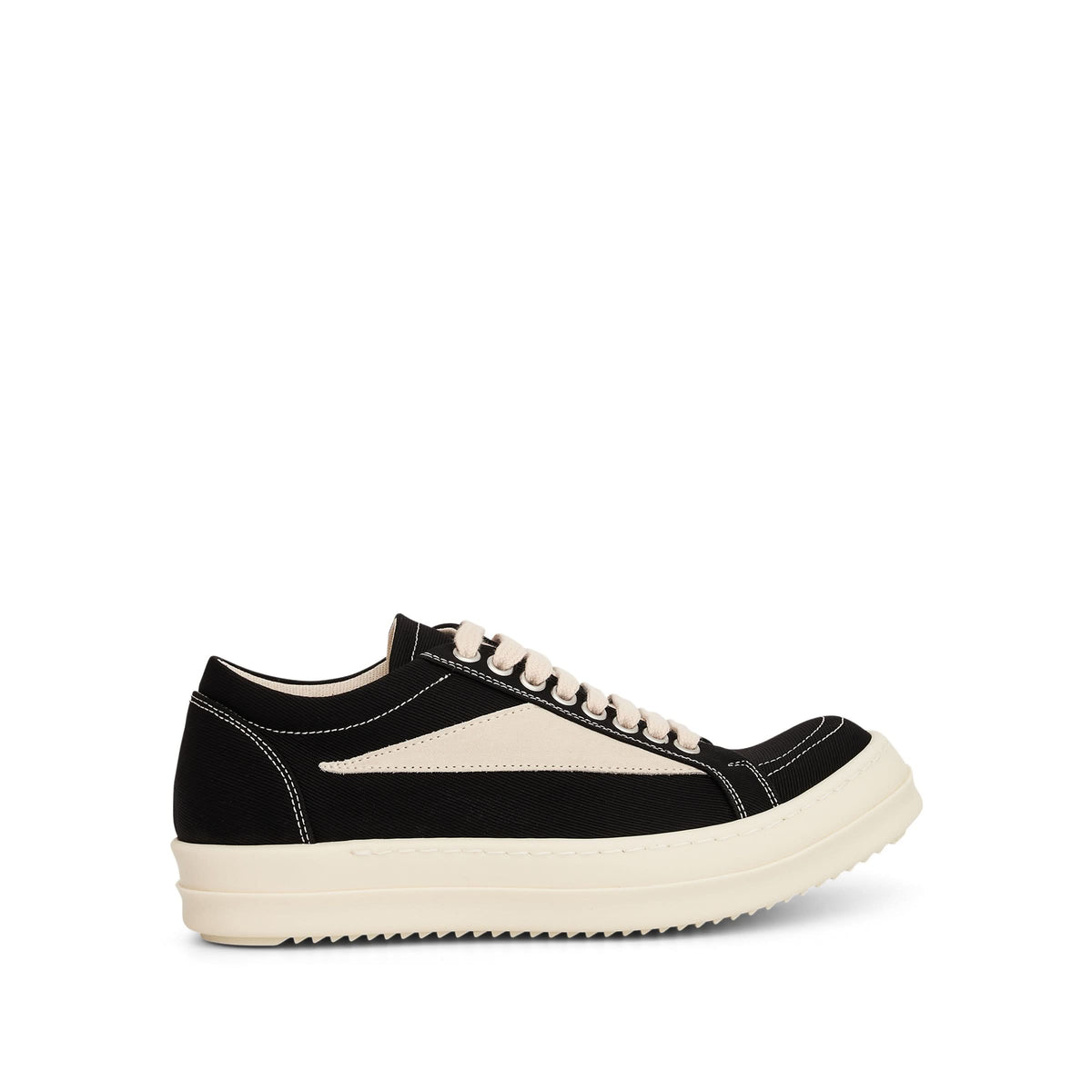 Women Cotton Barre Vintage Sneaker in Black/Milk Side View | RICK OWENS DRKSHDW