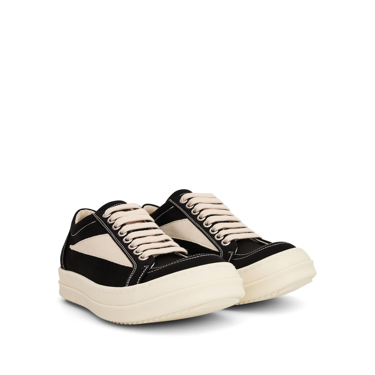 Women Cotton Barre Vintage Sneaker in Black/Milk Front View | RICK OWENS DRKSHDW