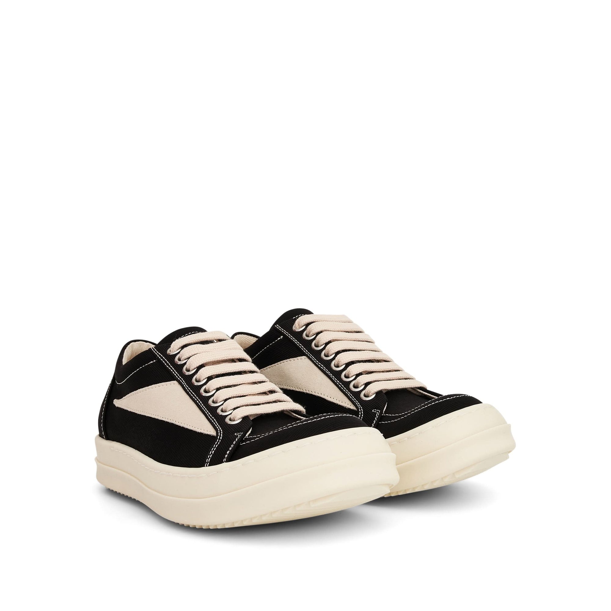 Women Cotton Barre Vintage Sneaker in Black/Milk Front View | RICK OWENS DRKSHDW