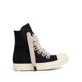 Jumbo Lace Puffer High Sneaker in Black/Pearl/Milk Side View | RICK OWENS DRKSHDW