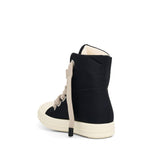 Jumbo Lace Puffer High Sneaker in Black/Pearl/Milk Back View | RICK OWENS DRKSHDW
