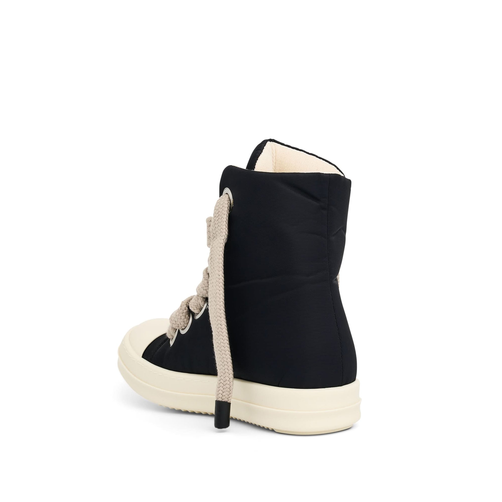 Jumbo Lace Puffer High Sneaker in Black/Pearl/Milk Back View | RICK OWENS DRKSHDW