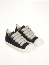 Jumbolace Low Sneaks in Black/Milk Front View | RICK OWENS DRKSHDW