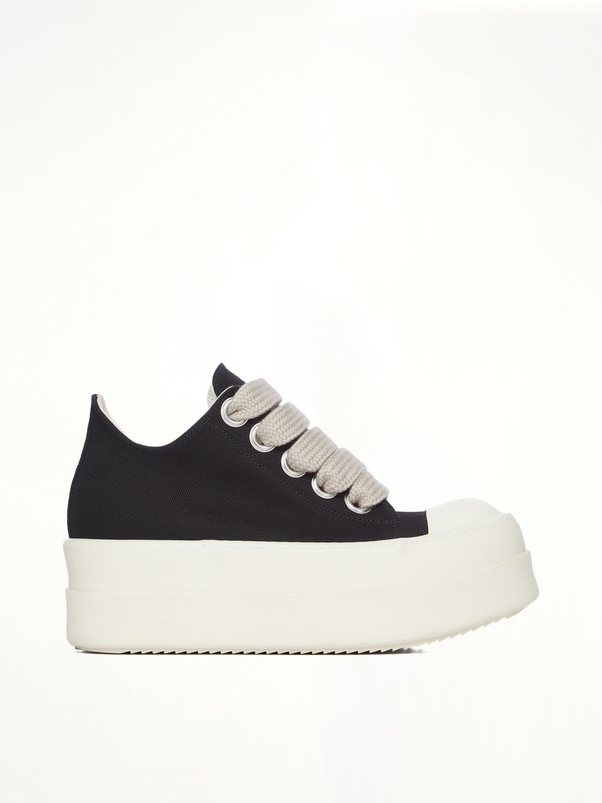 Mega Bumper Jumbolace Low Sneaks in Black/Milk Side View | RICK OWENS DRKSHDW