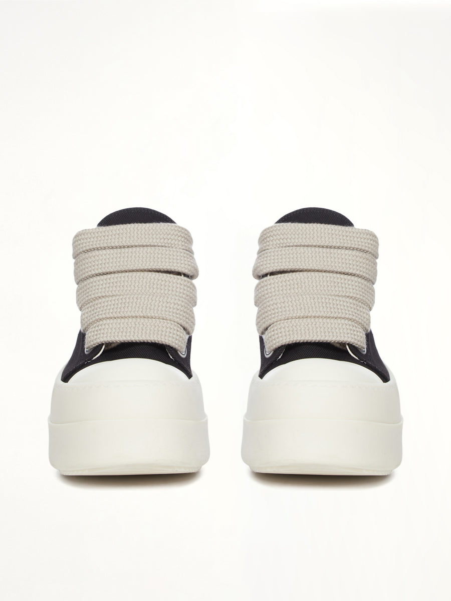 Mega Bumper Jumbolace Low Sneaks in Black/Milk Back View | RICK OWENS DRKSHDW