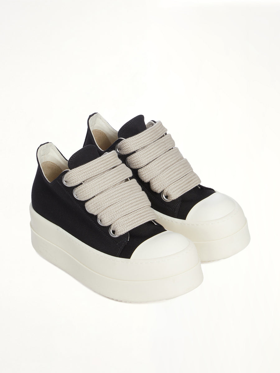 Mega Bumper Jumbolace Low Sneaks in Black/Milk Front View | RICK OWENS DRKSHDW