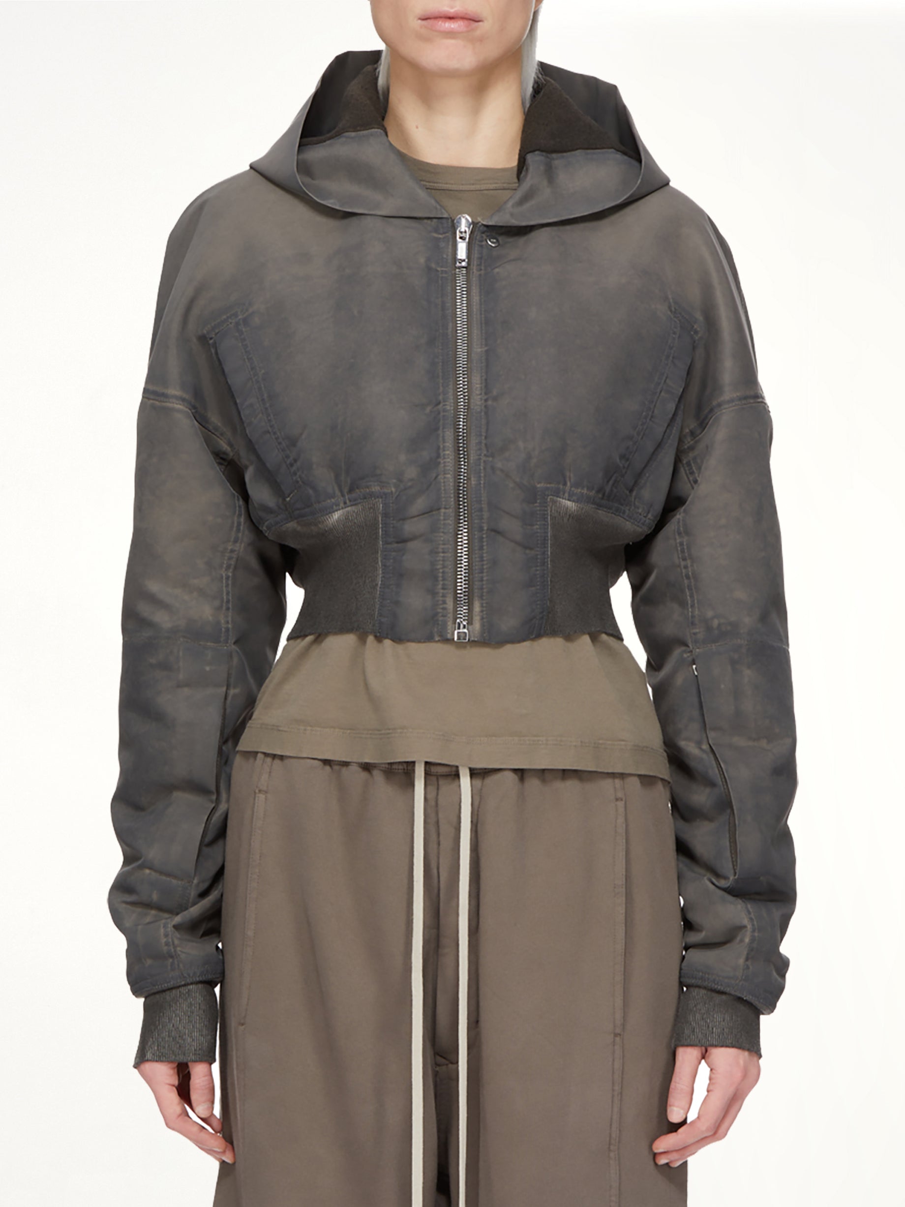 Washed Nylon Hooded Cropped Flight in Dark Dust