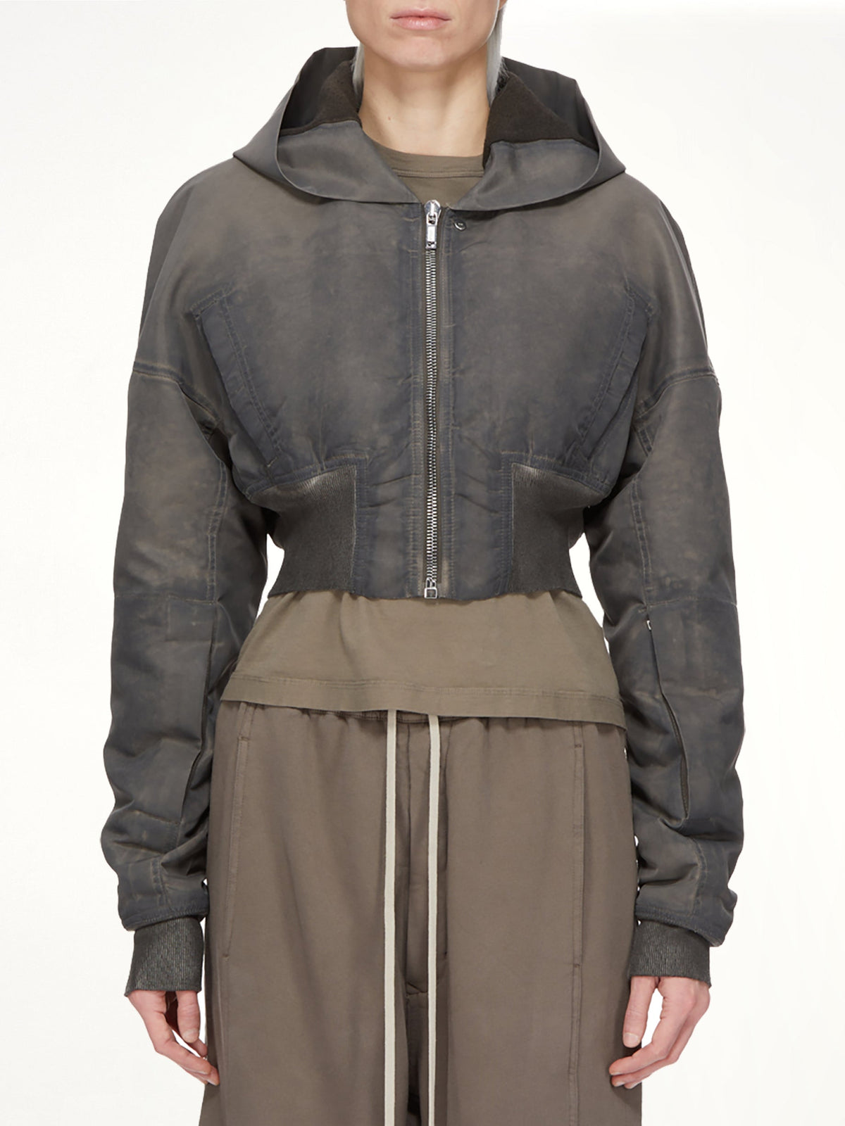 Washed Nylon Hooded Cropped Flight in Dark Dust
