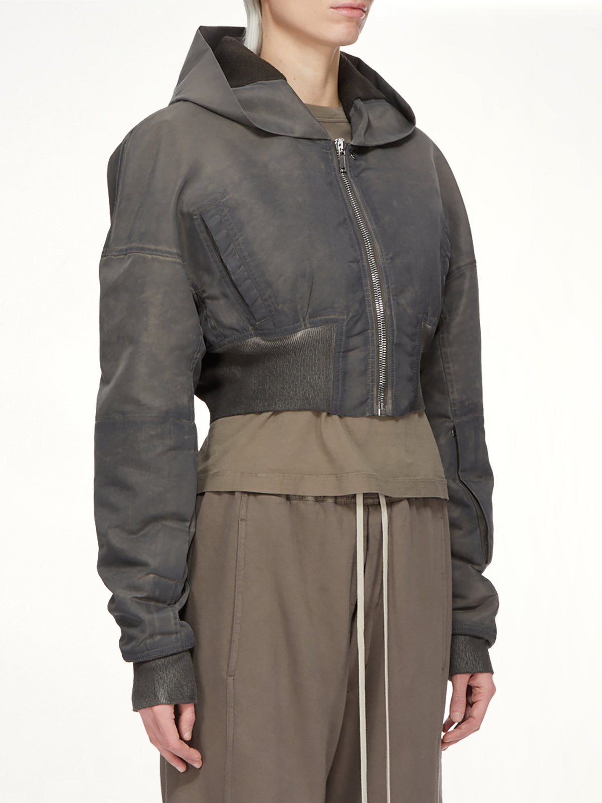 Washed Nylon Hooded Cropped Flight in Dark Dust