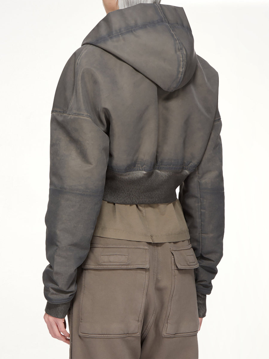 Washed Nylon Hooded Cropped Flight in Dark Dust