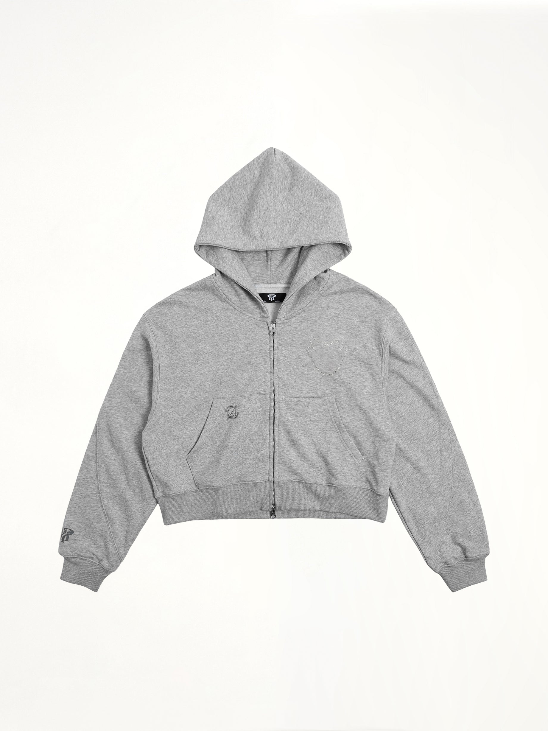 J Carnival II World Tour Cropped Zip Hoodie in Light Grey