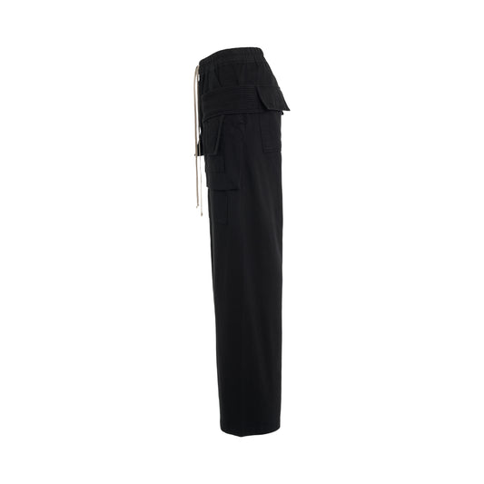 Heavy Cotton Creatch Wide Cargo Drawstring Pants in Black