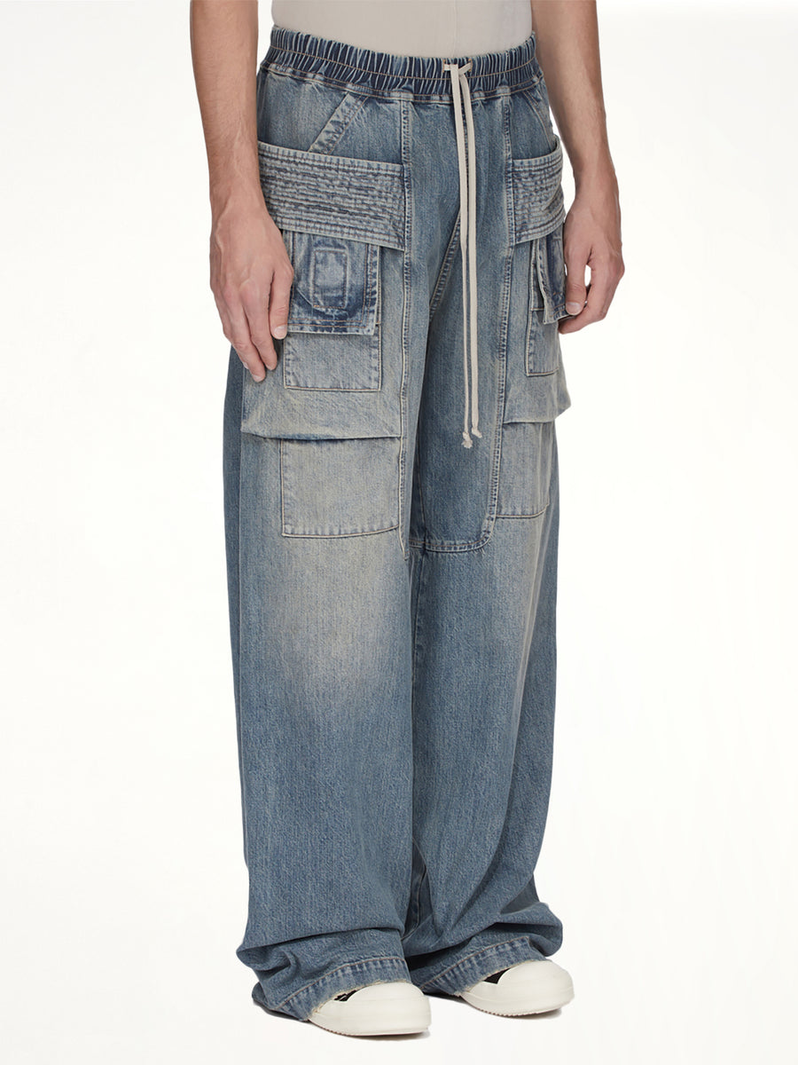 Creatch Wide Cargo Drawstring in Washed Indigo