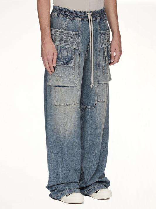 Creatch Wide Cargo Drawstring in Washed Indigo