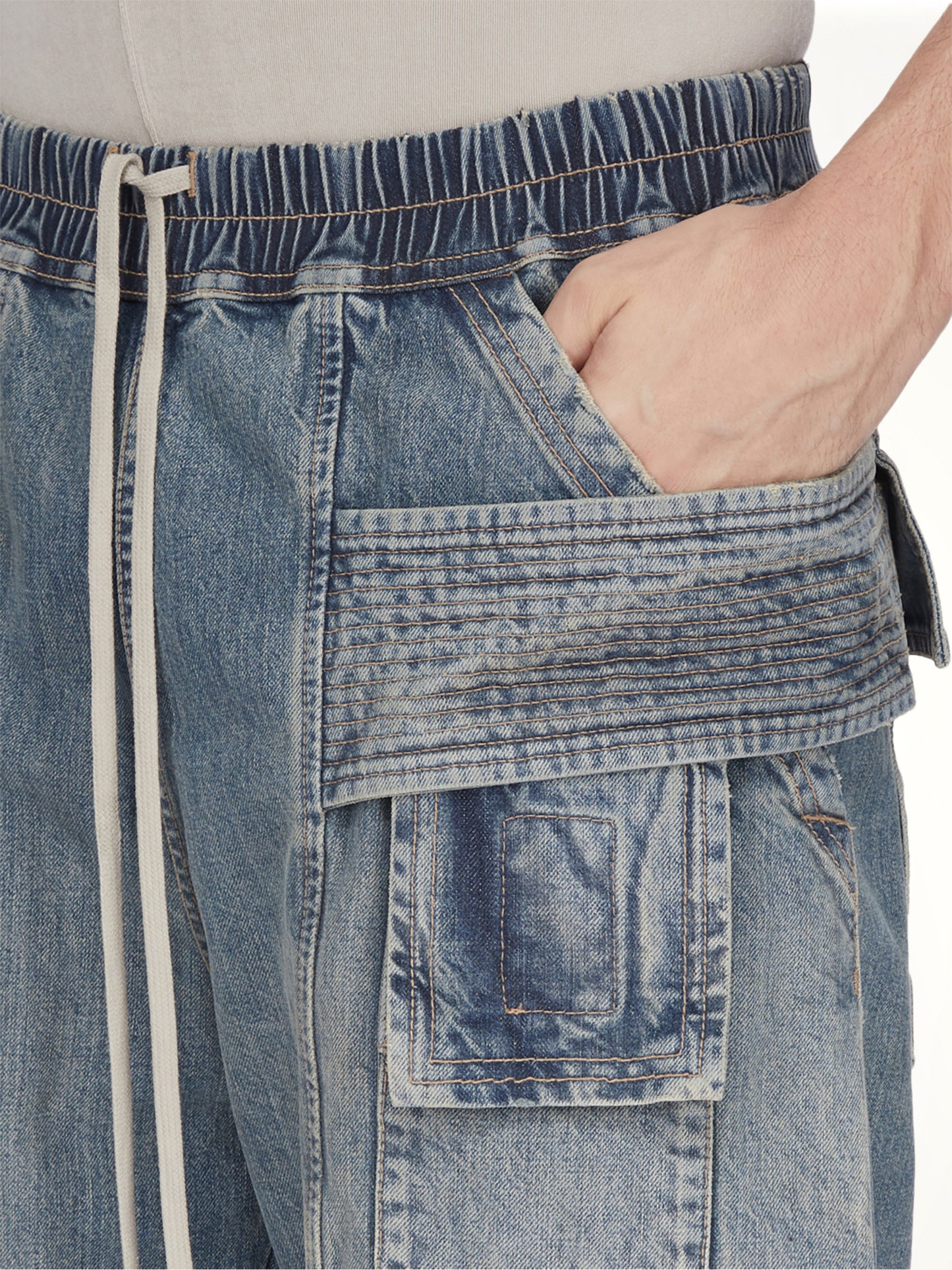 Creatch Wide Cargo Drawstring in Washed Indigo