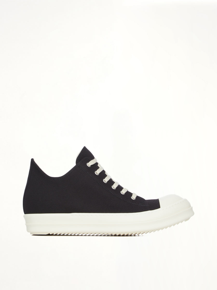 Denim Low Sneaks in Black/Milk Side View | RICK OWENS DRKSHDW
