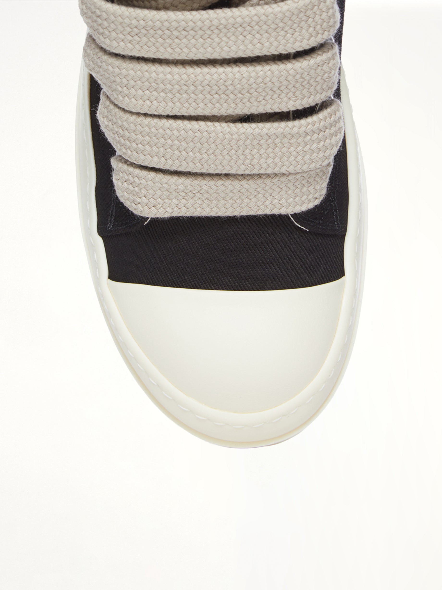 RICK OWENS DRKSHDW Jumbolace Low Sneaks in Black/Milk Detail View from MARAIS