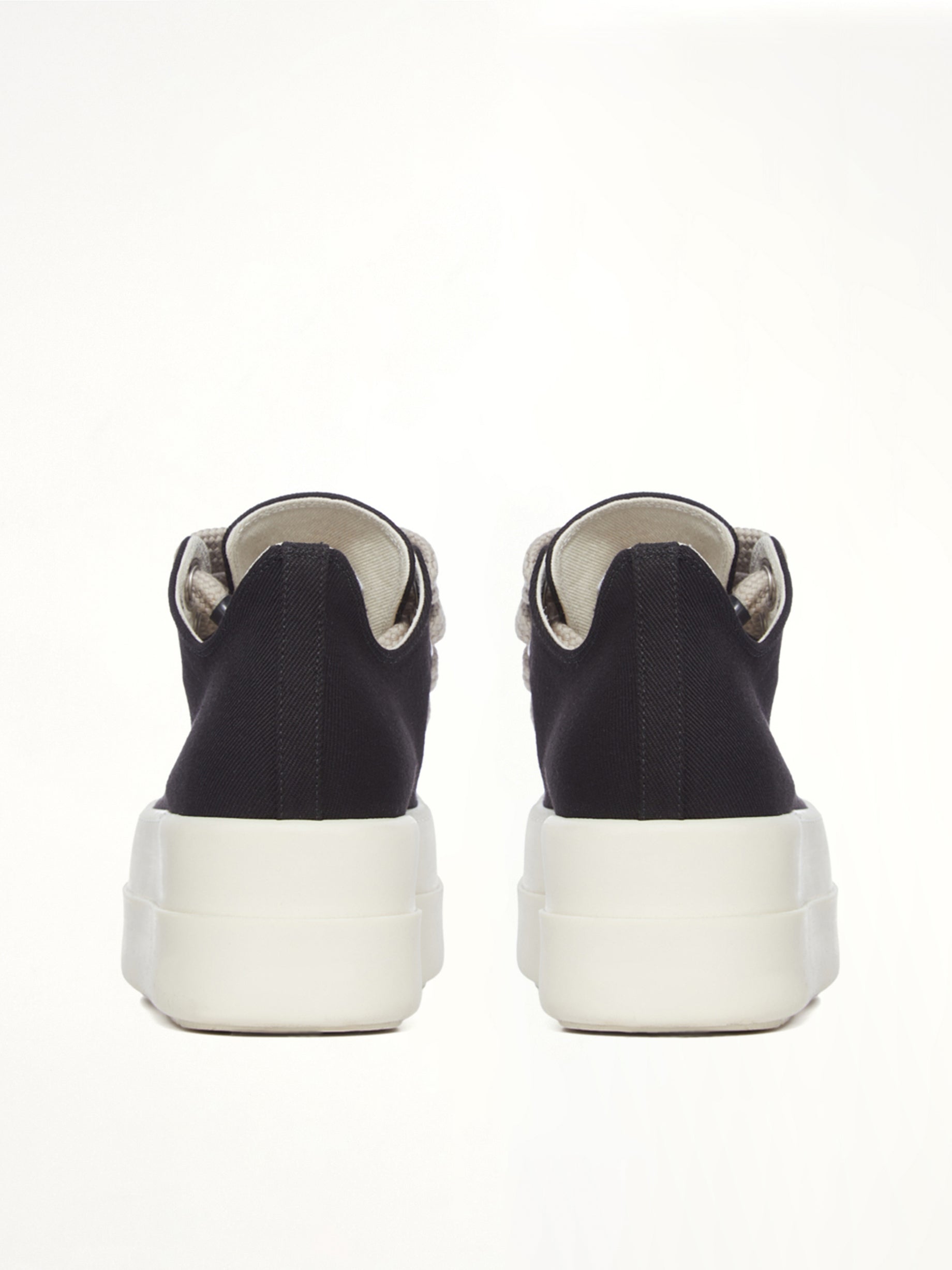 RICK OWENS DRKSHDW Mega Bumper Jumbolace Low Sneaks in Black/Milk Top View from MARAIS