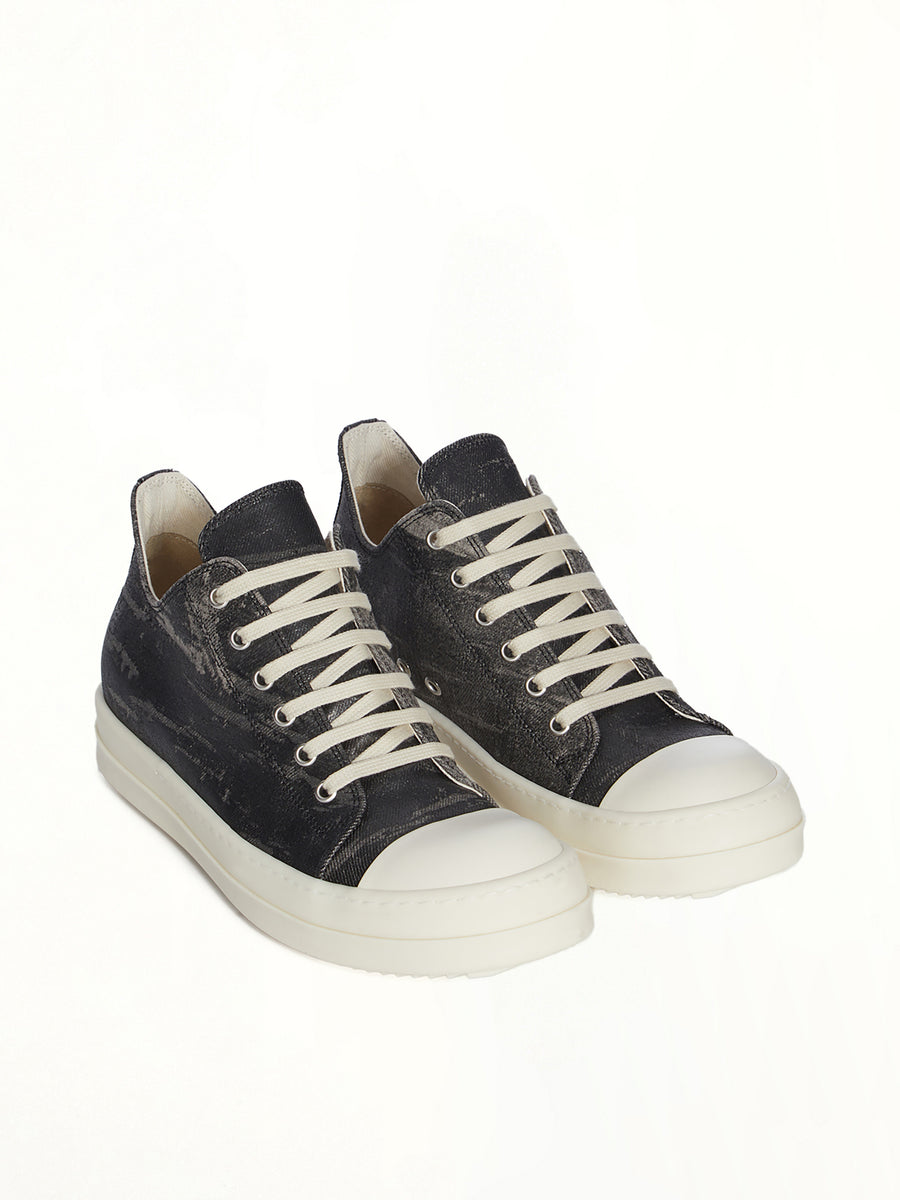 Low Sneaks in Black Washed Front View | RICK OWENS DRKSHDW
