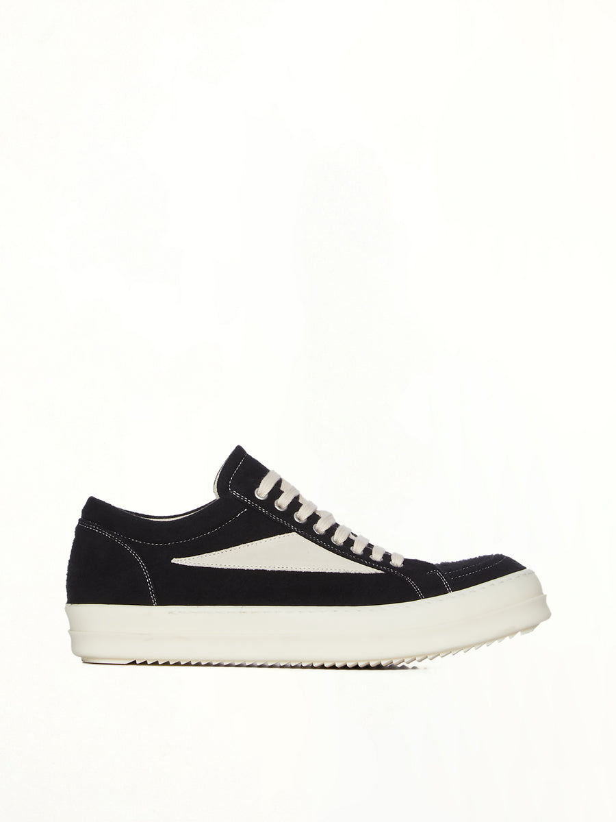 Vintage Sneaks in Black/Milk/Milk Side View | RICK OWENS DRKSHDW