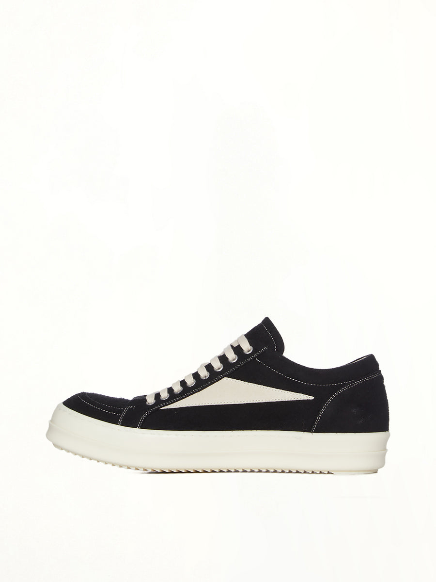 Vintage Sneaks in Black/Milk/Milk Top View | RICK OWENS DRKSHDW