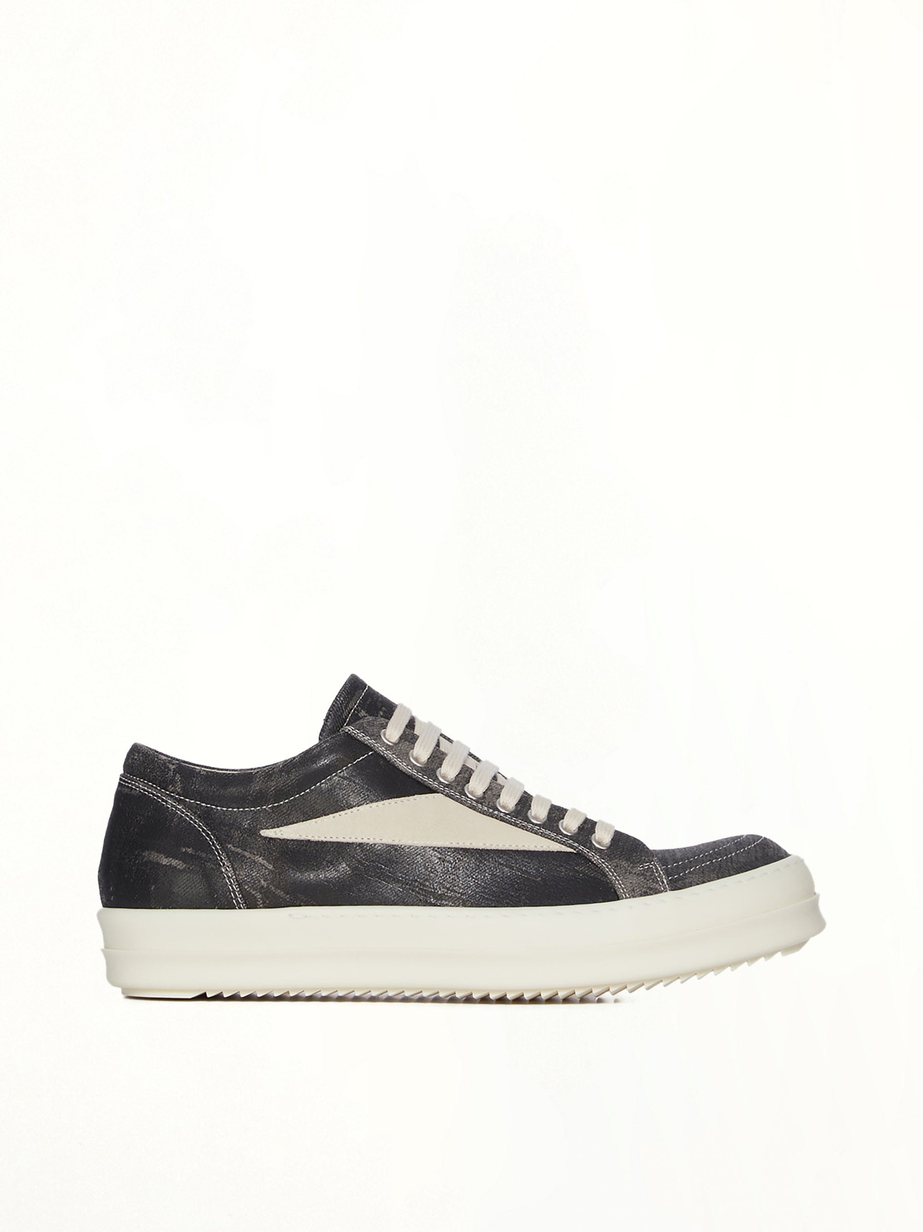 Vintage Sneaks in Black Washed Side View | RICK OWENS DRKSHDW