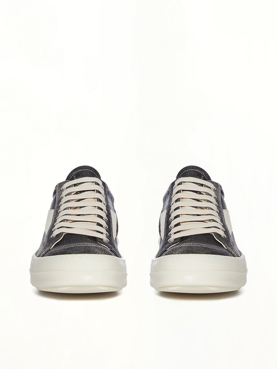 Vintage Sneaks in Black Washed Back View | RICK OWENS DRKSHDW