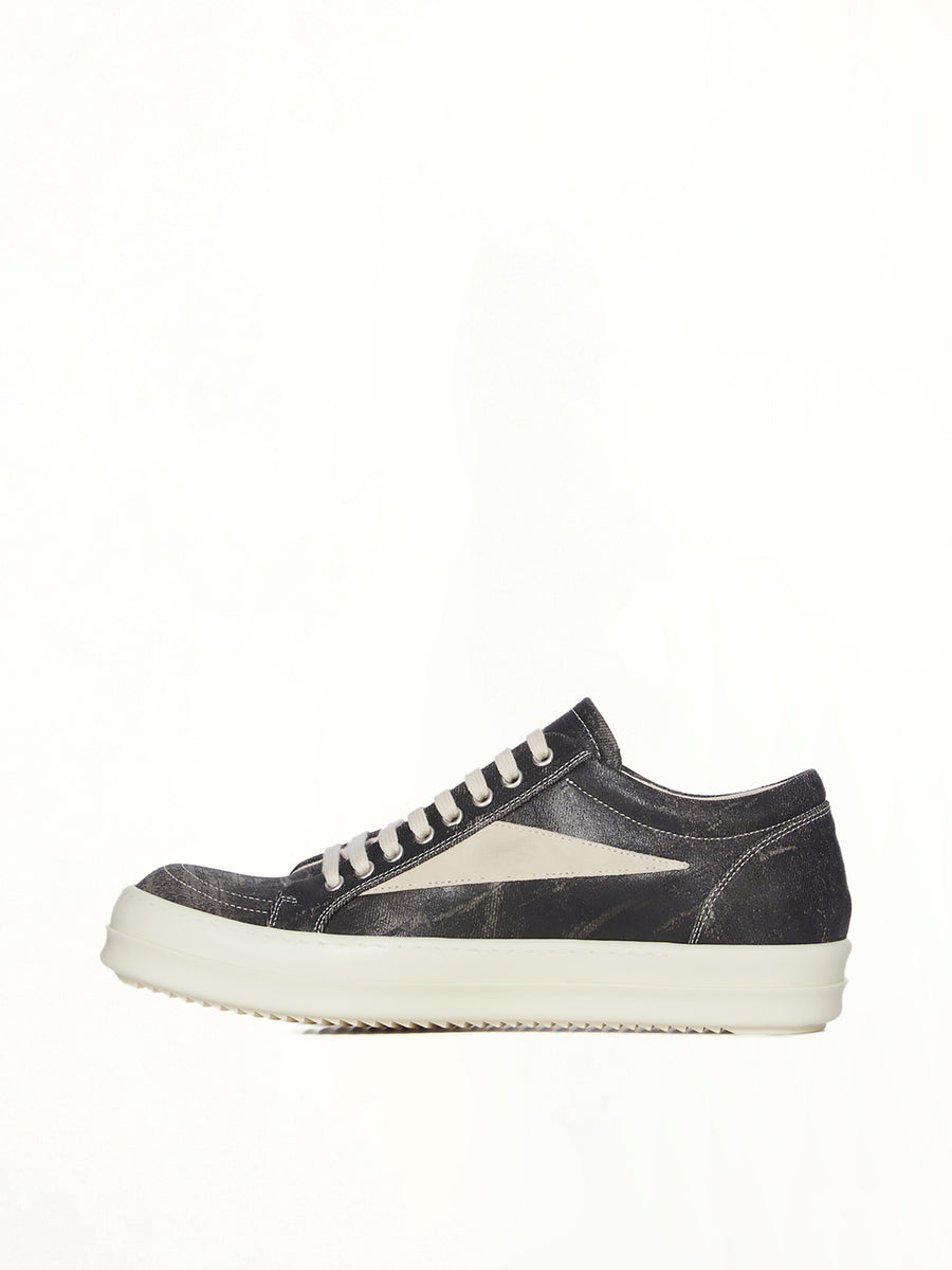Vintage Sneaks in Black Washed Top View | RICK OWENS DRKSHDW